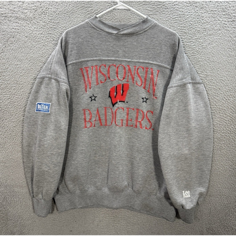 Vintage Wisconsin Badgers Sweatshirt Adult 2XL XXL Gray Embroidered 90s Y2K